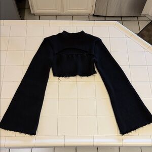 Black Ribbed Knit Going Out Top with Cut Out